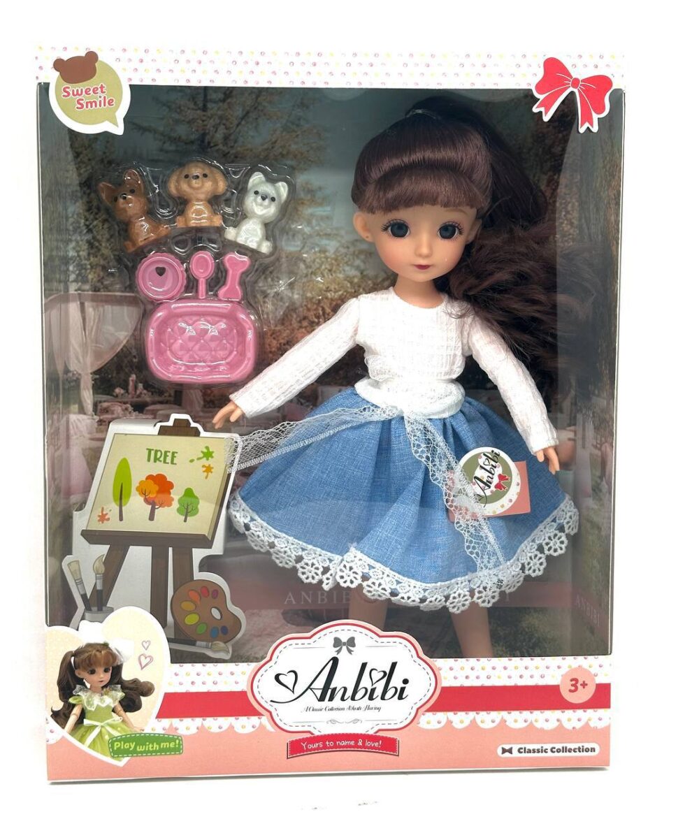 MUÑECA ANBIBI ARTICULADA CON OJITOS DE VIDRIO Y TRAJE ELEGANTE